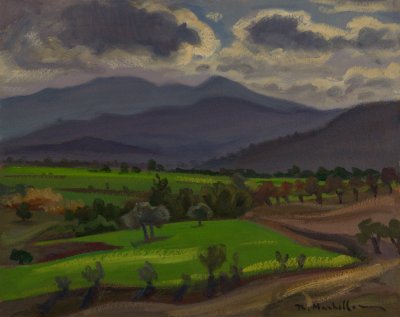 Cypriot Landscape — Oil painting, Fiberboard, 40.00×50.00cm — Theodoros Markellos